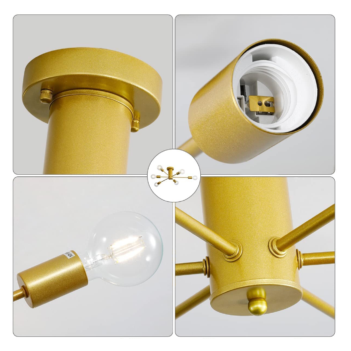 Lampara de techo estilo industrial hierro forjado minimalista gold 8 luces