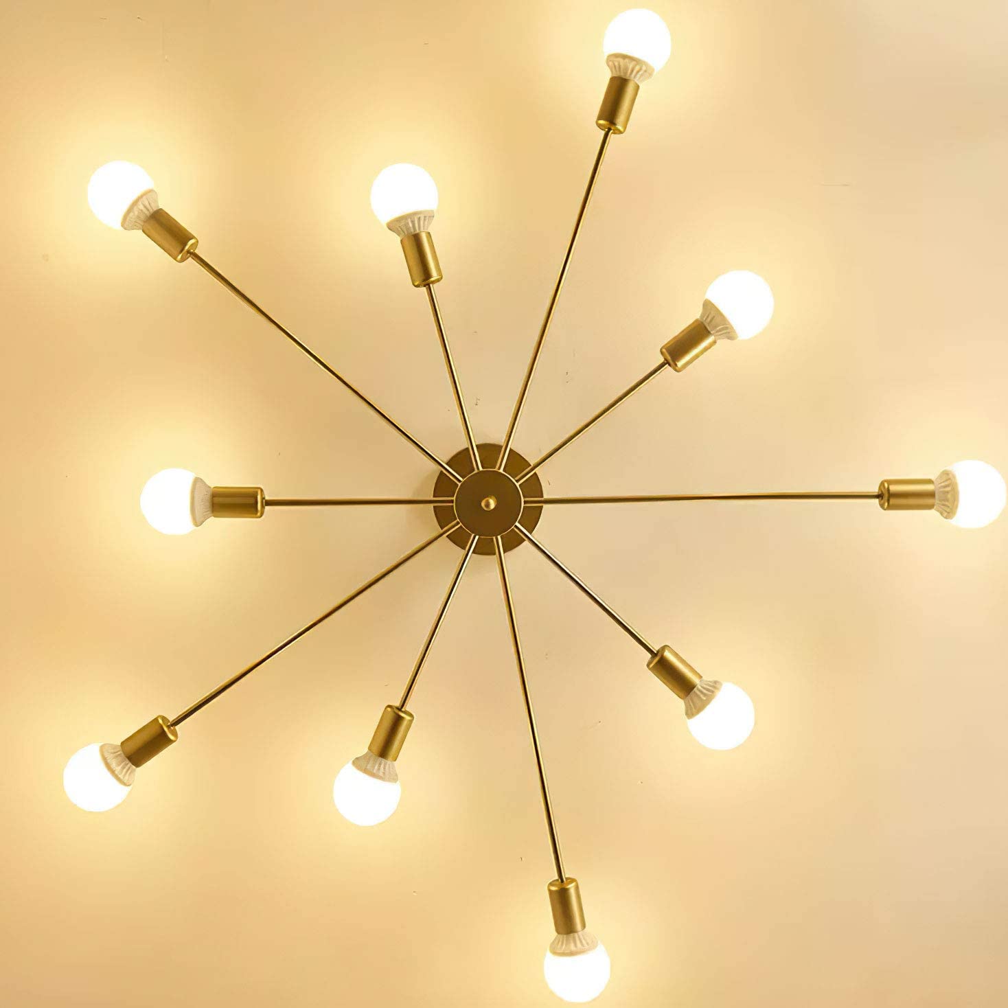 Lampara de techo estilo industrial hierro forjado minimalista gold 10 luces.