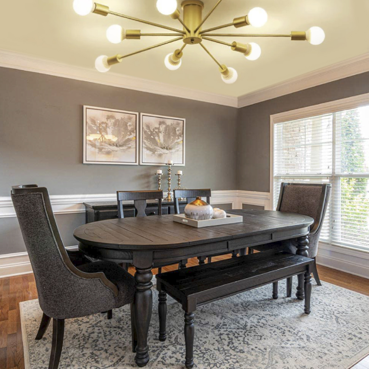 Lampara de techo estilo industrial hierro forjado minimalista gold 10 luces.