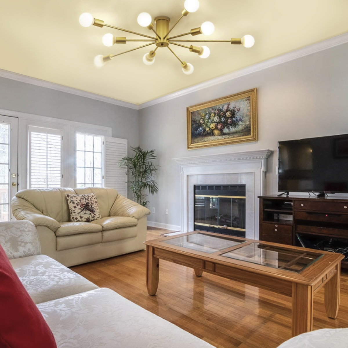 Lampara de techo estilo industrial hierro forjado minimalista gold 10 luces.