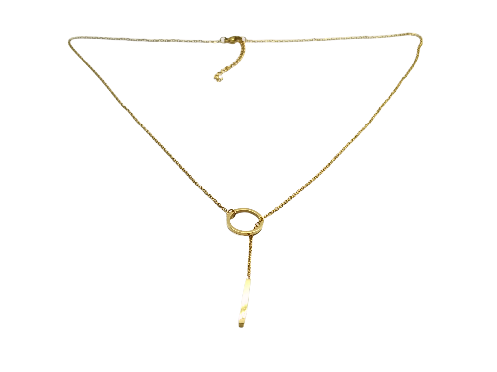 Collar Elegante  con Circulo y Barra en Acero Inoxidable y Oro Laminado