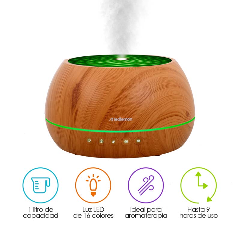 Humidificador y Difusor de Aceites Esenciales 16 Colores (1 Litro) Redlemon