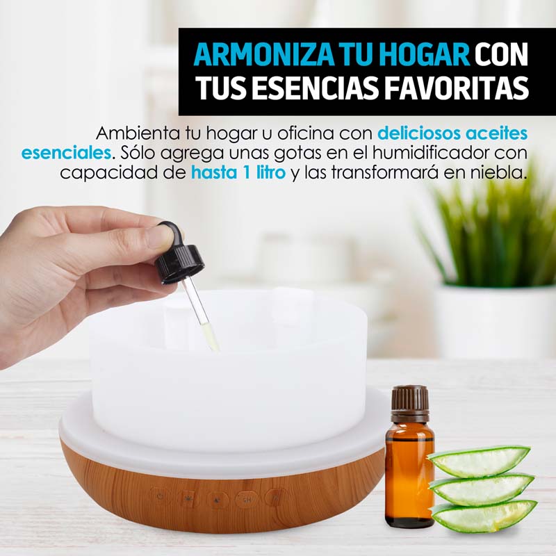 Humidificador y Difusor de Aceites Esenciales 16 Colores (1 Litro) Redlemon