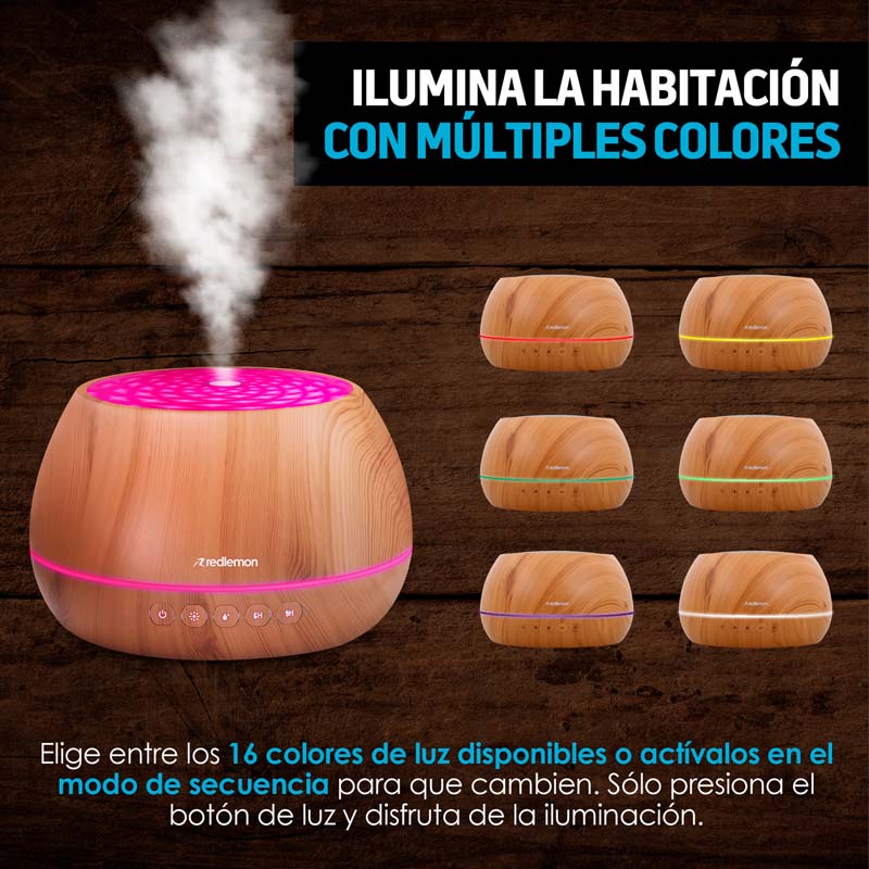 Humidificador y Difusor de Aceites Esenciales 16 Colores (1 Litro) Redlemon