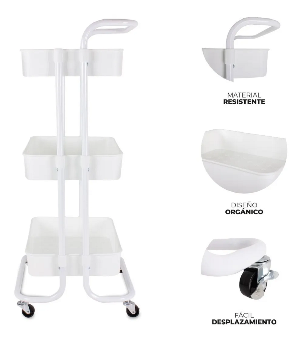 Carrito Organizador 3 Niveles Ruedas Blanco