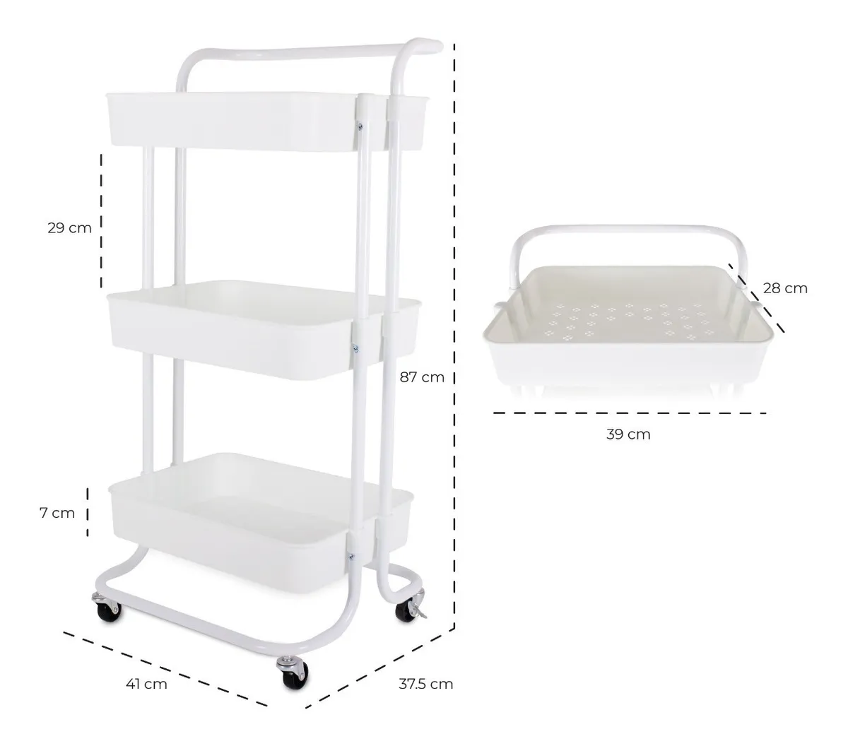 Carrito Organizador 3 Niveles Ruedas Blanco
