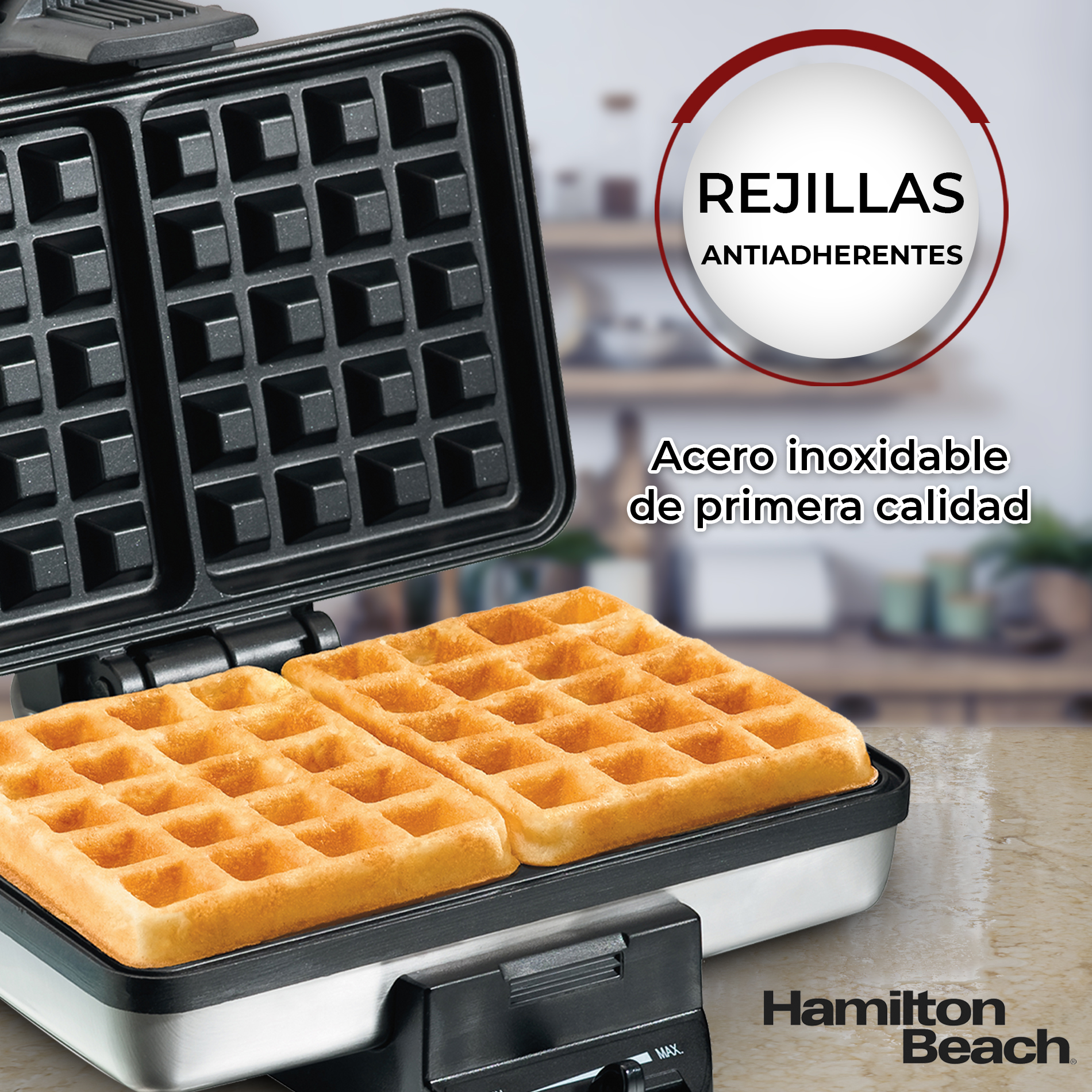 Wafflera Estilo Belga Antiadherente Hamilton Beach 26009