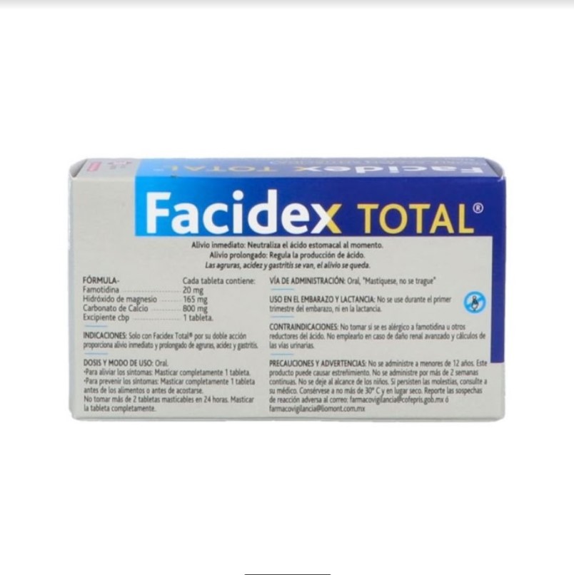 Facidex Total Alivio Inmediato Y Prolongado De Agruras, Acidez Y Gastritis 