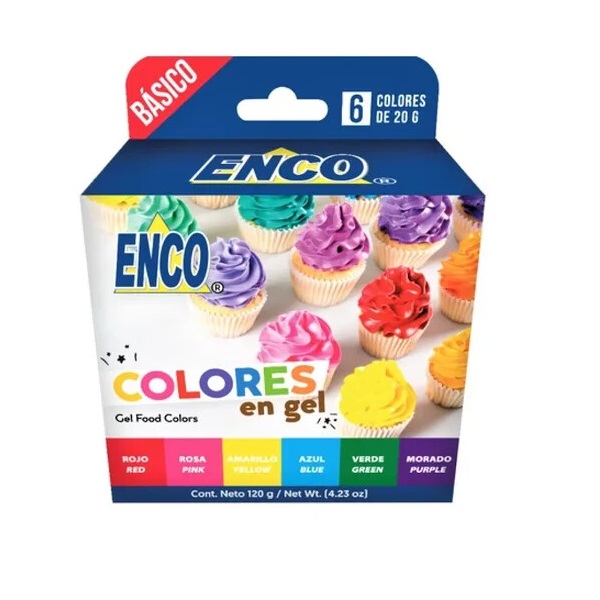 Kit 6 Colores Gel Basicos Comestibles Enco 20 Grs Pt-920005