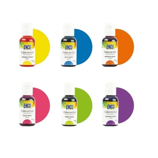 Kit 6 Colores Gel Neón Comestibles 20 Grs Enco Pt-920006