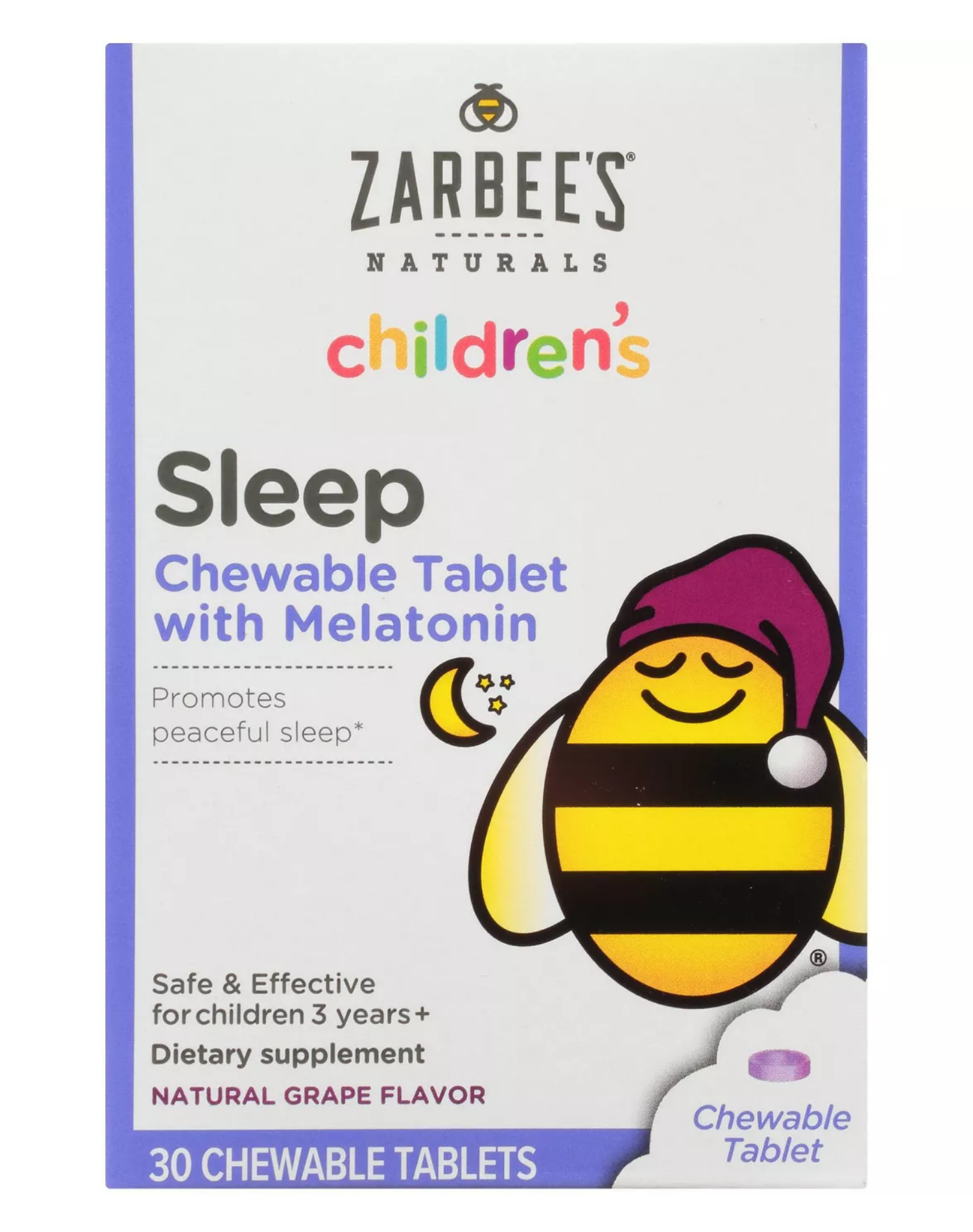 Zarbees Childrens Sleep Melatonin 30ct Grape Melatonina para Niños con 30 comprimidos Sabor Uva