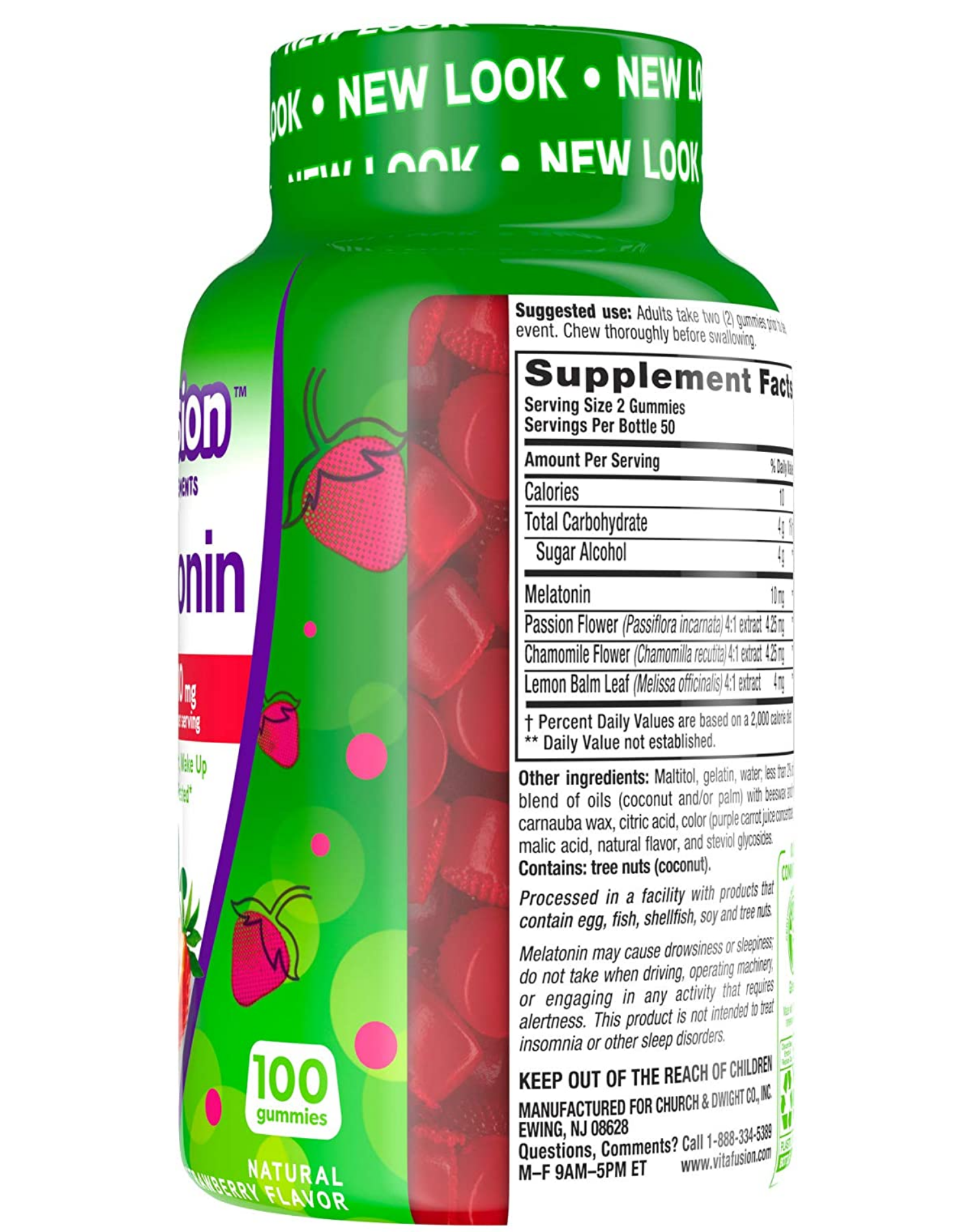 Vitafusion Melatonin Max 10mg 100 ct Strawberry Melatonina Gomitas de para Dormir de 10mg con 100 pzas sueño descanso