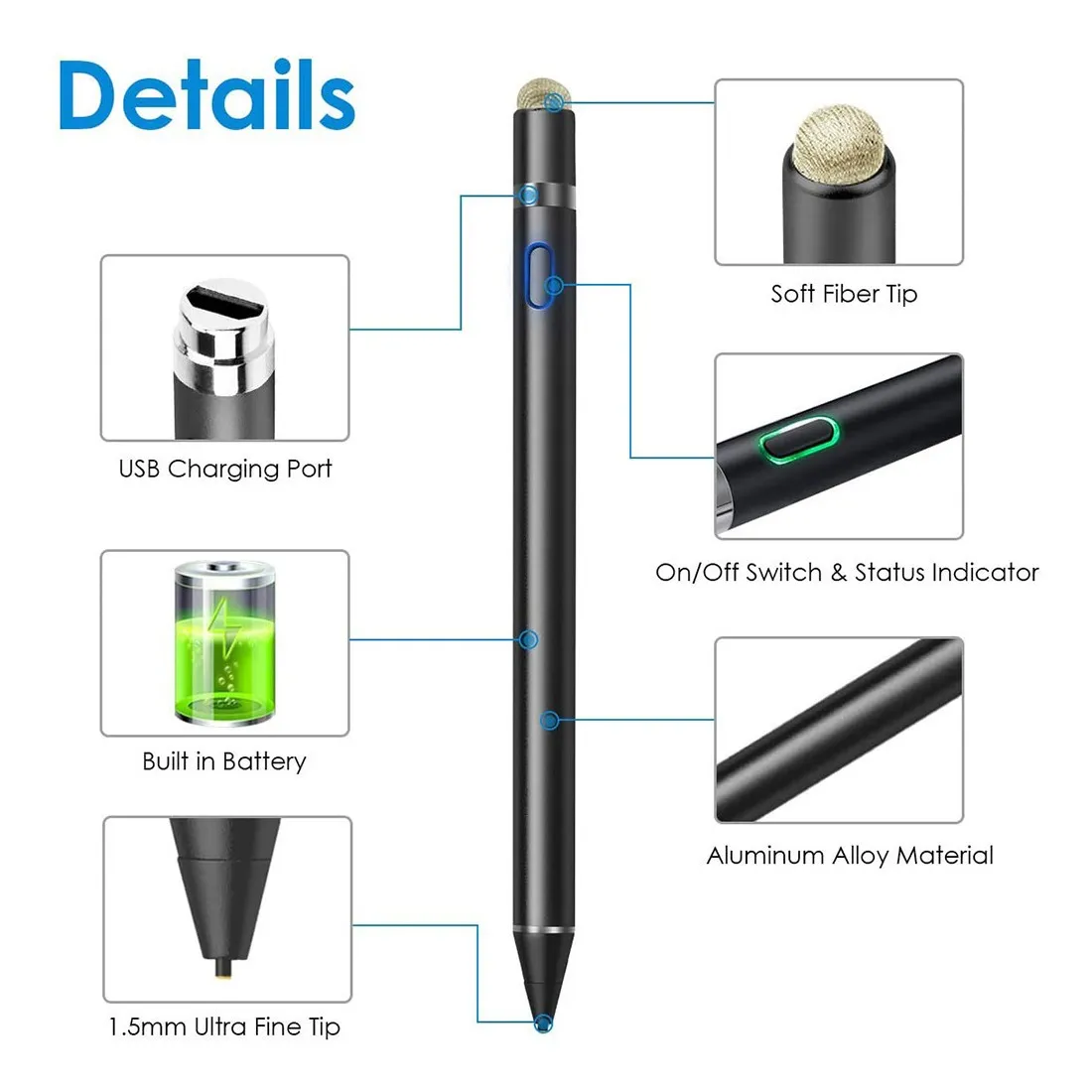 Lápiz Táctil Resistivo Para iPad Android Tablet iPhone Pc Negro