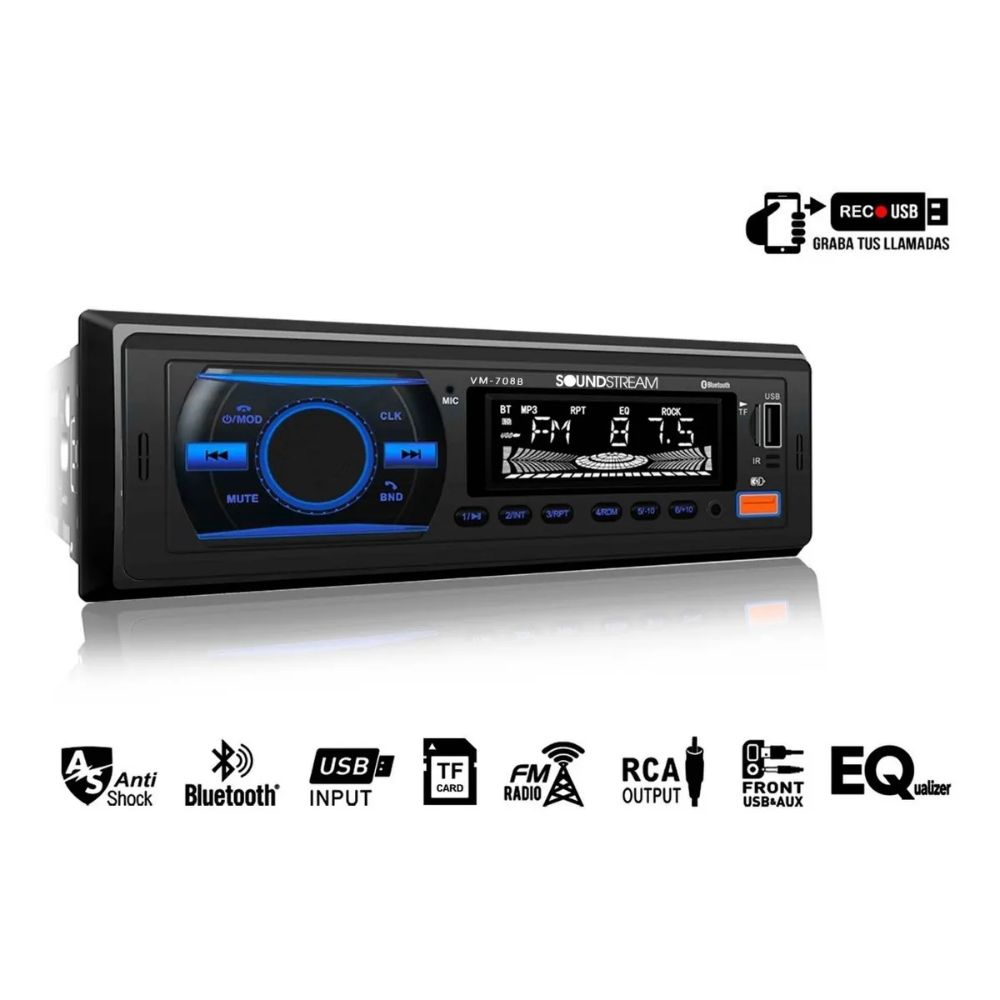Autoestereo STEELPRO  Bluetooth 1 Din Sd Aux Graba A Usb VM-708B