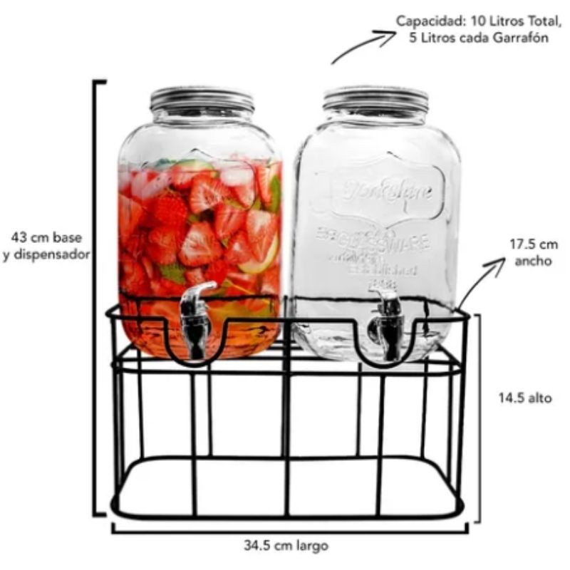 Top Choice 2415-3562 2 Dispensadores Bebidas Vitrolero Vidrio Mason Jar Agua 10l