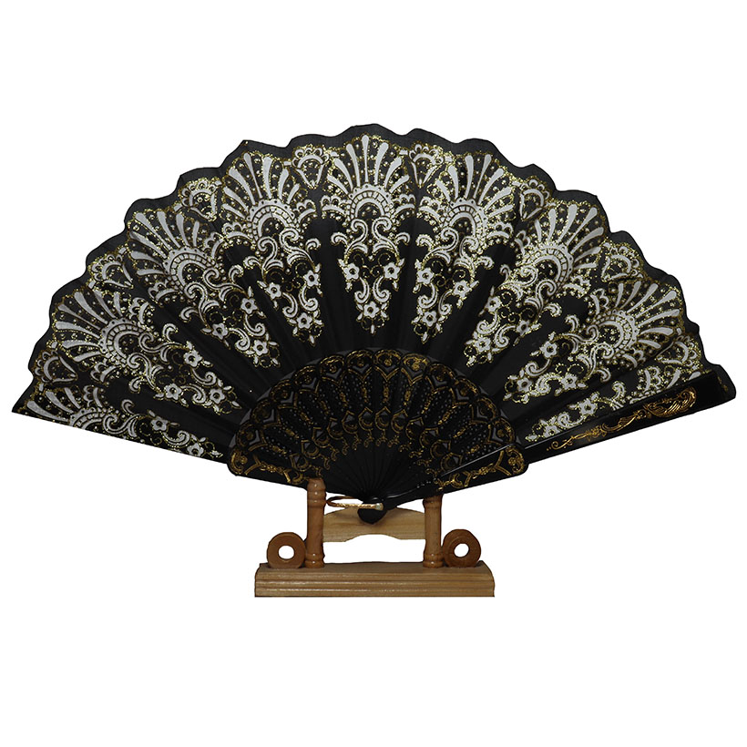 50 Abanicos Plástico Negro Diamantina Boda Dorado Fiestas