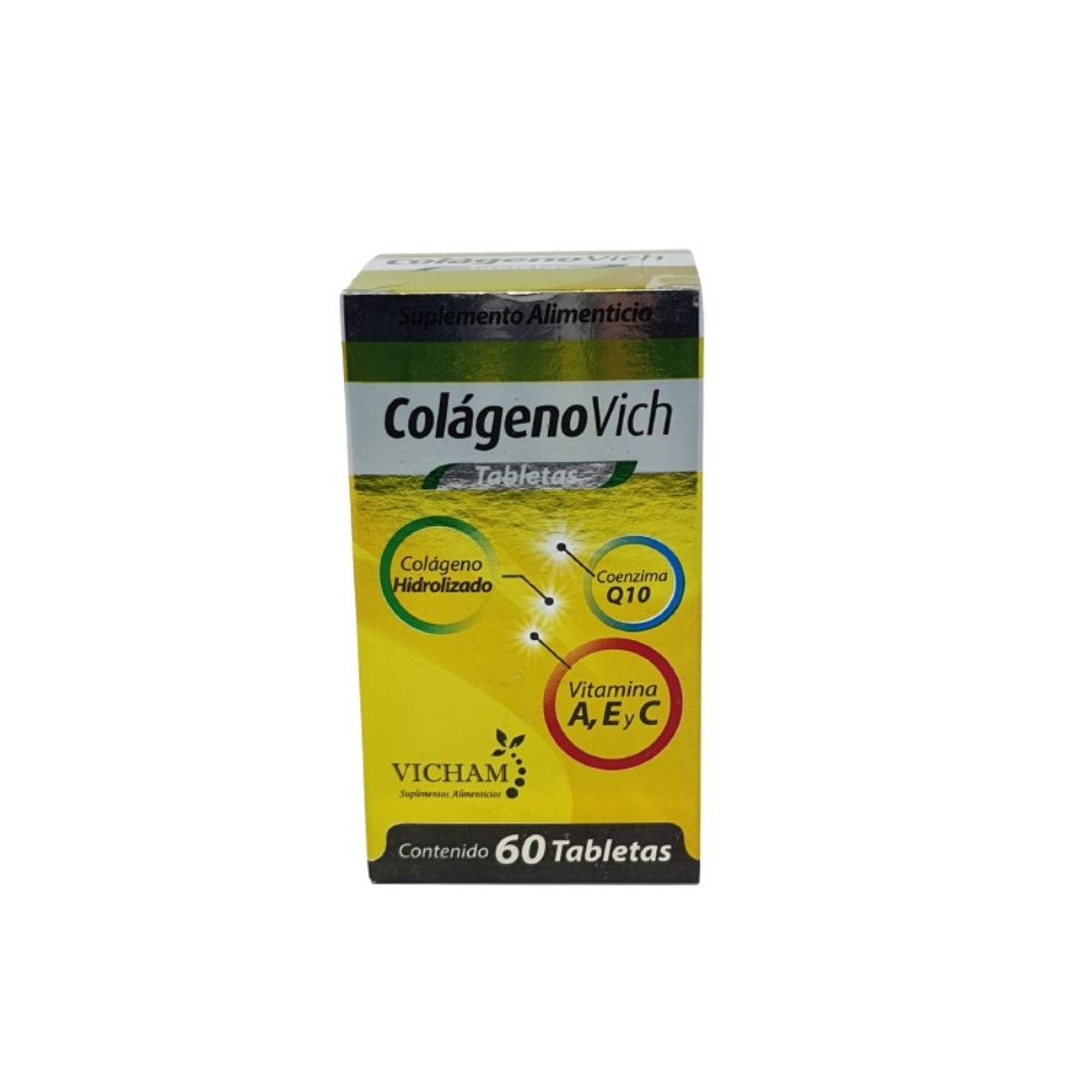 Colágeno Vich 60 Tab Colágeno Hidrolizado Coenzima Q10 Vitamina A, E,C Vicham