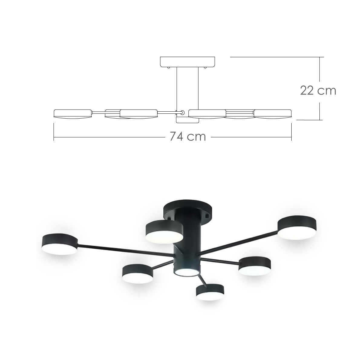 Lampara de techo estilo industrial hierro forjado lampara downlight 6+1 luces.