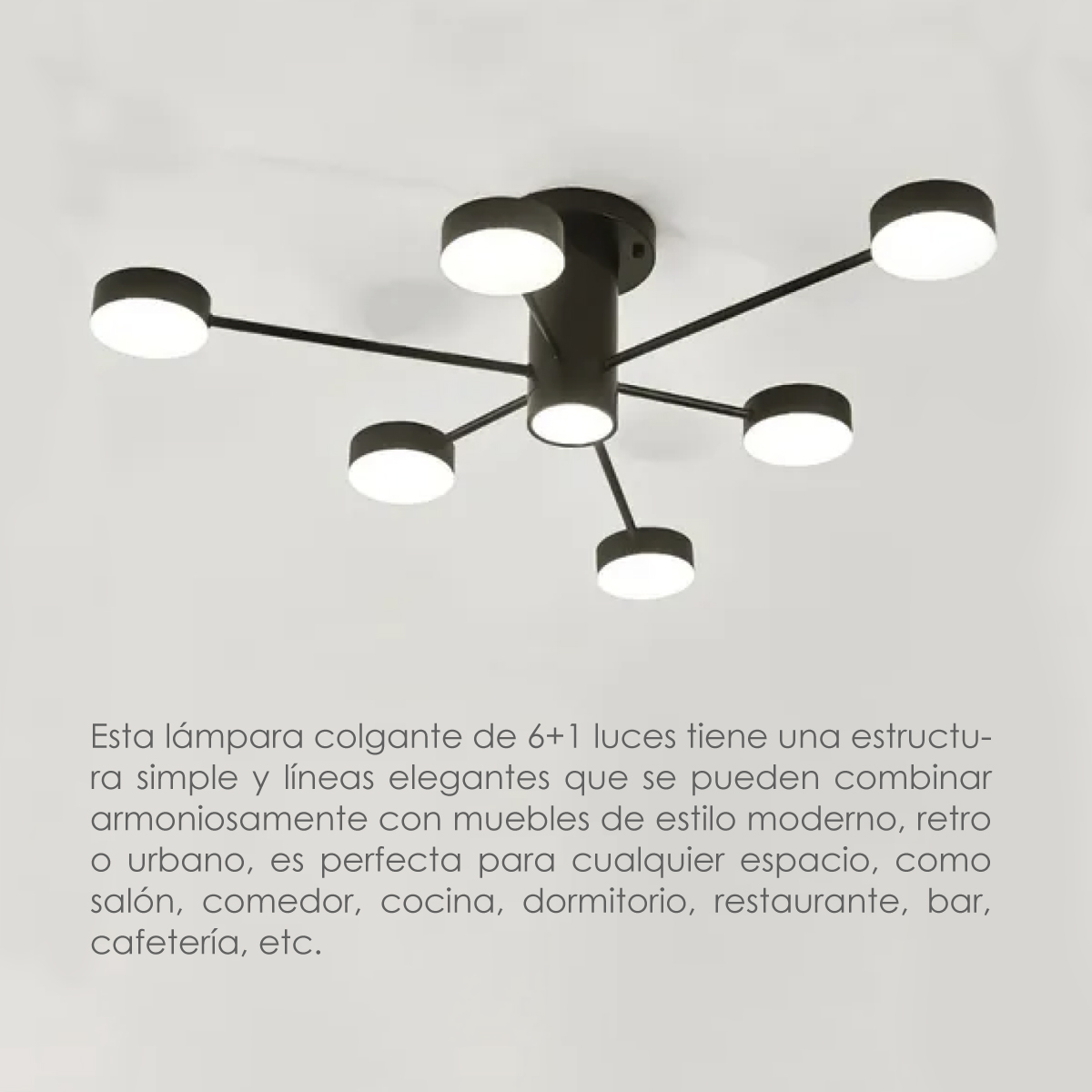 Lampara de techo estilo industrial hierro forjado lampara downlight 6+1 luces.