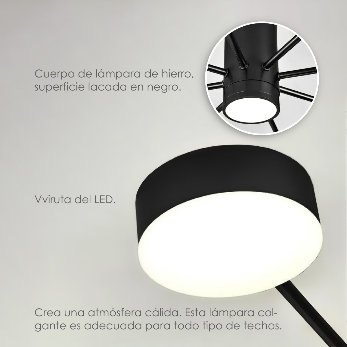 Lampara de techo estilo industrial hierro forjado lampara downlight 6+1 luces.