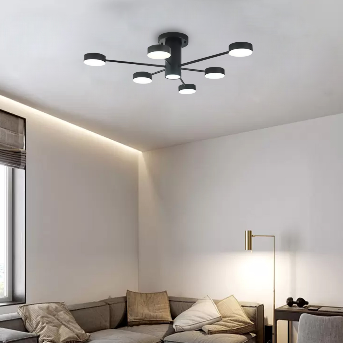 Lampara de techo estilo industrial hierro forjado lampara downlight 6+1 luces.