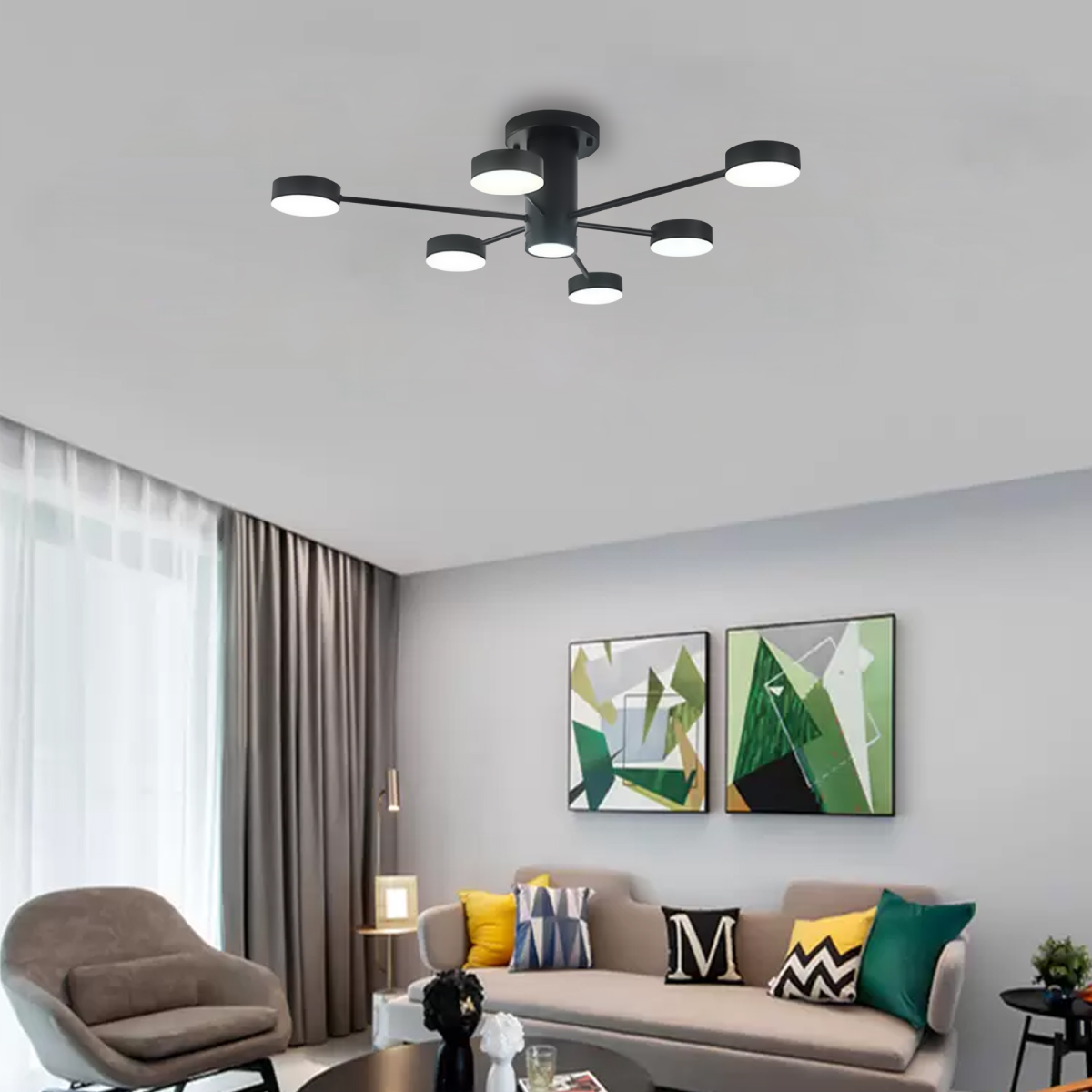 Lampara de techo estilo industrial hierro forjado lampara downlight 6+1 luces.