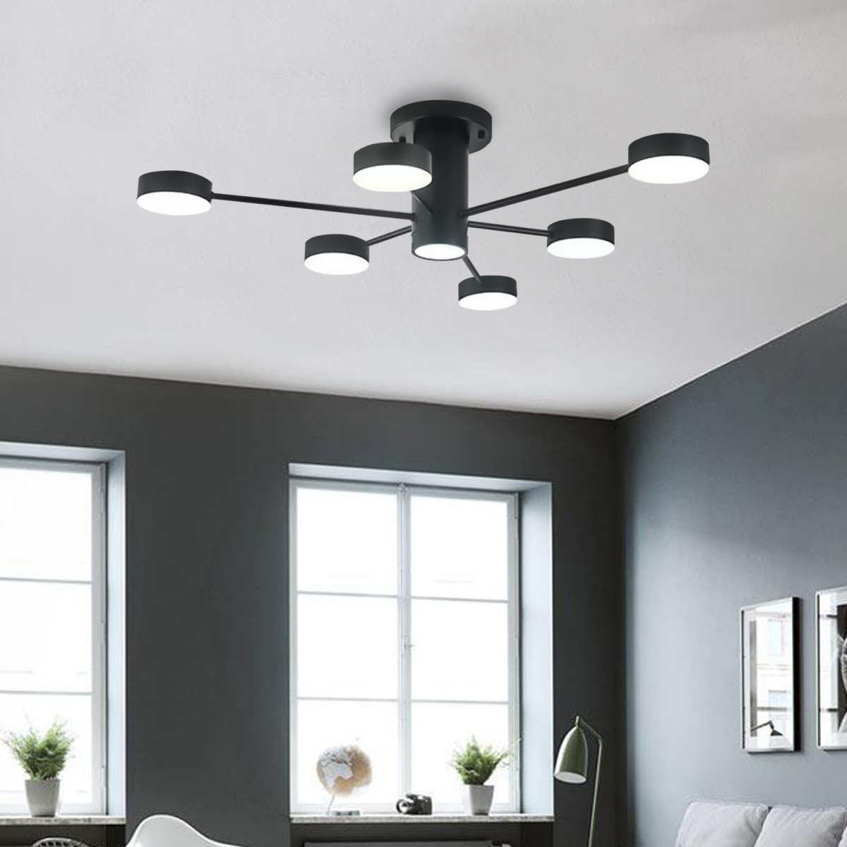 Lampara de techo estilo industrial hierro forjado lampara downlight 6+1 luces.