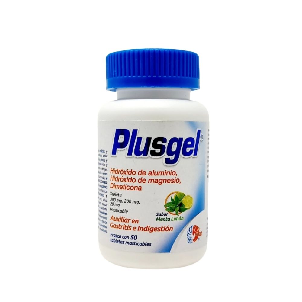 Plusgel 50 Tabs Masticables 200Mg Sabor Menta-Limon
