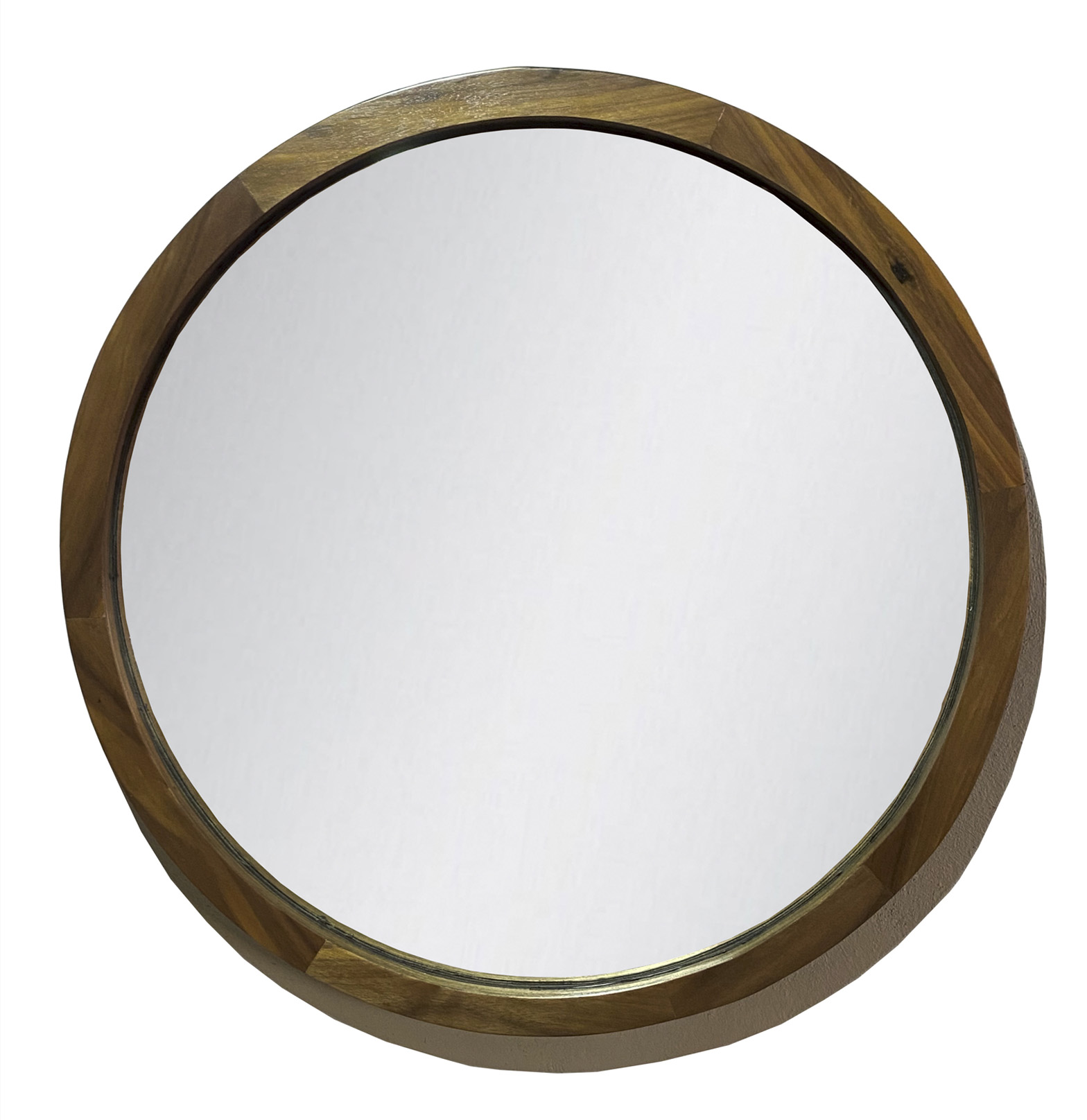 Espejo Redondo Con Marco De Madera Nogal 65cm,