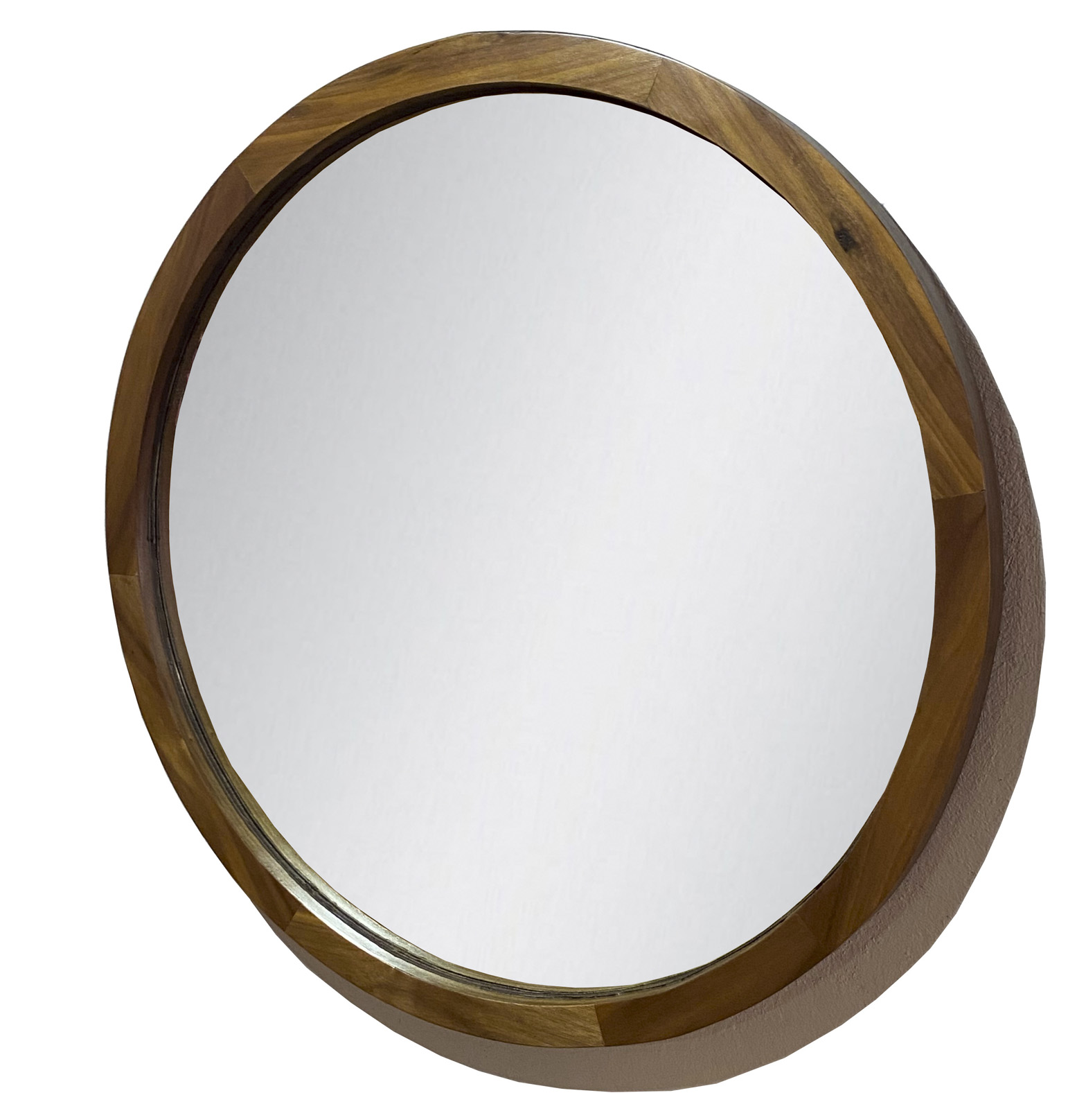 Espejo Redondo Con Marco De Madera Nogal 65cm,
