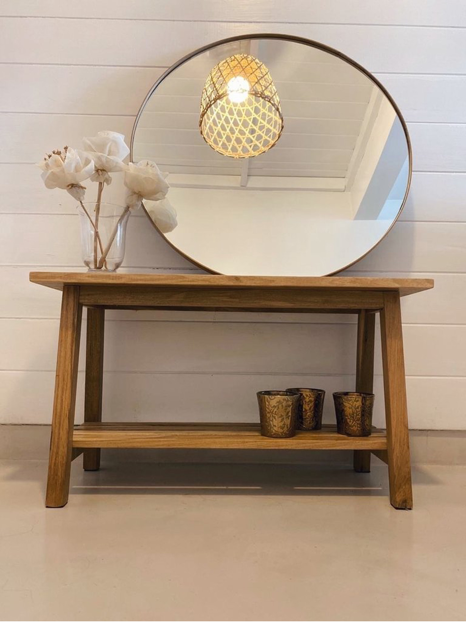 Espejo Redondo Con Marco De Madera Nogal 65cm,