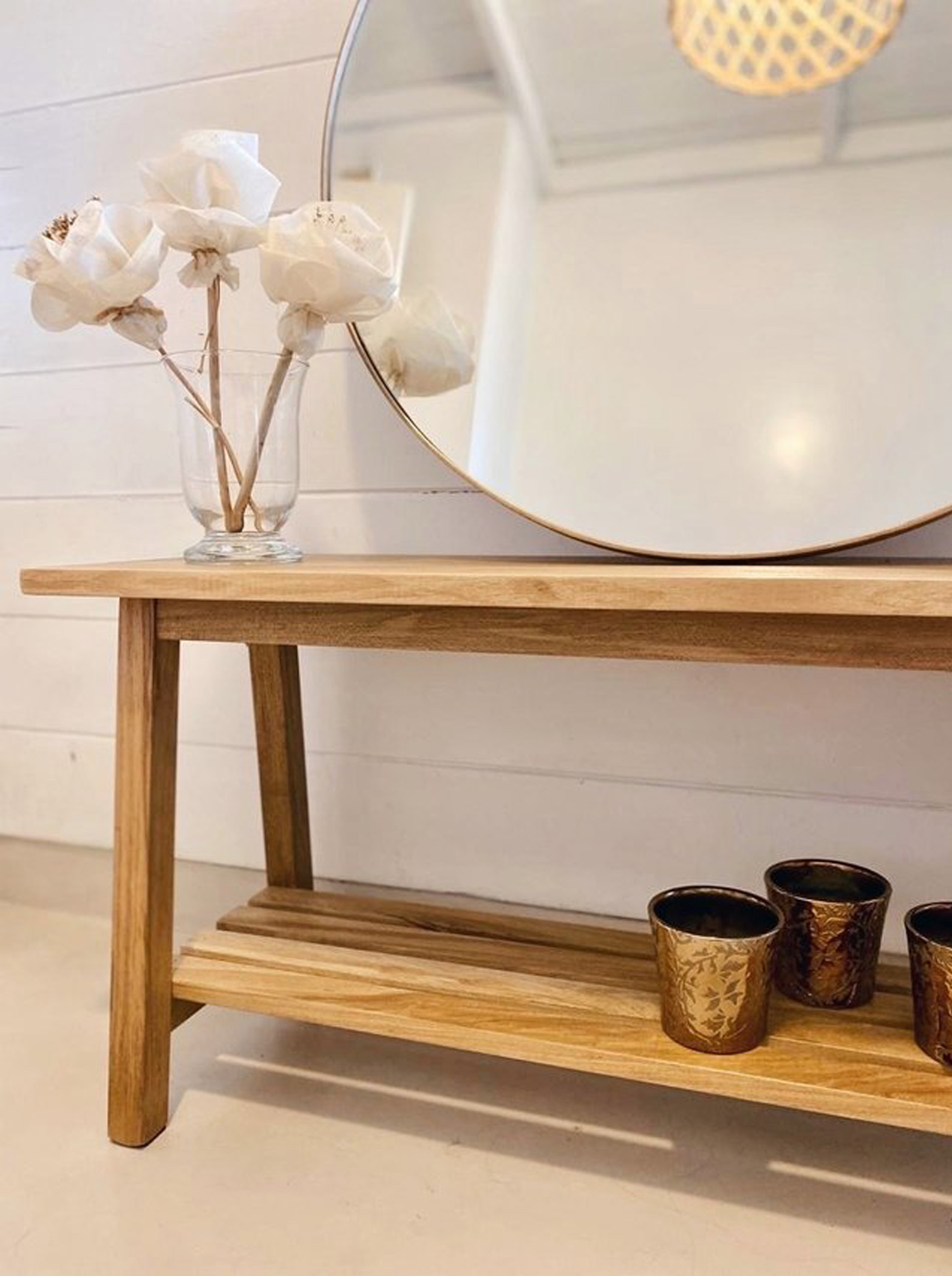 Espejo Redondo Con Marco De Madera Nogal 65cm,