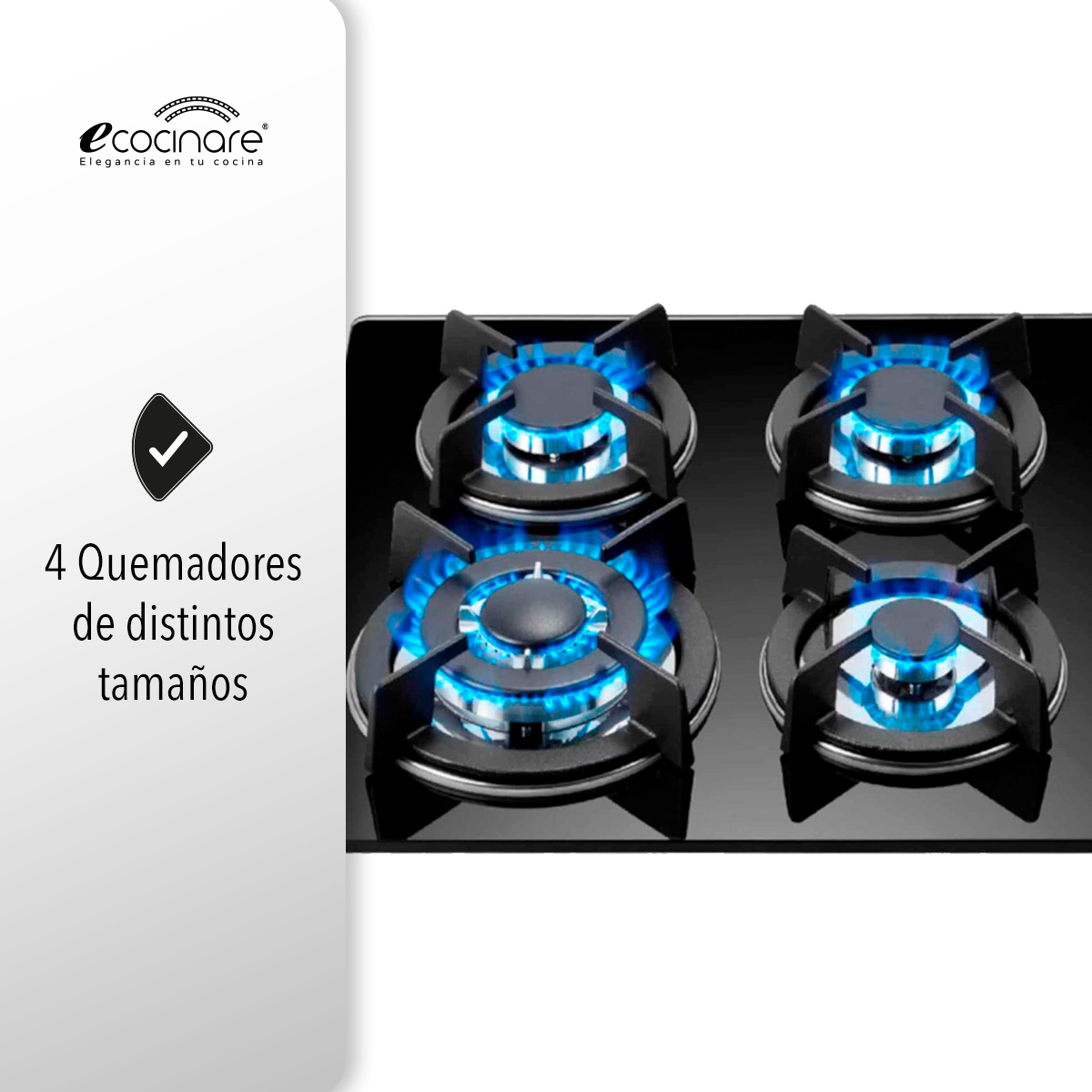 PARRILLA ESTUFA DE GAS EMPOTRABLE // COMPATIBLE CON GAS LP Y GAS NATURAL SOPORTES DE HIERRO FUNDIDO, ENCENDIDO ELECTRONICO, PERILLAS METALICAS.