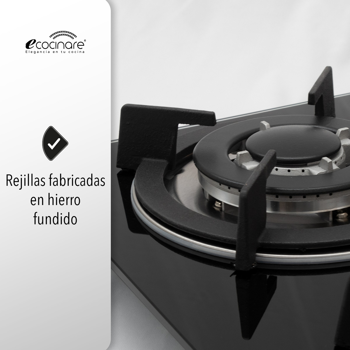 PARRILLA ESTUFA DE GAS EMPOTRABLE // COMPATIBLE CON GAS LP Y GAS NATURAL SOPORTES DE HIERRO FUNDIDO, ENCENDIDO ELECTRONICO, PERILLAS METALICAS.