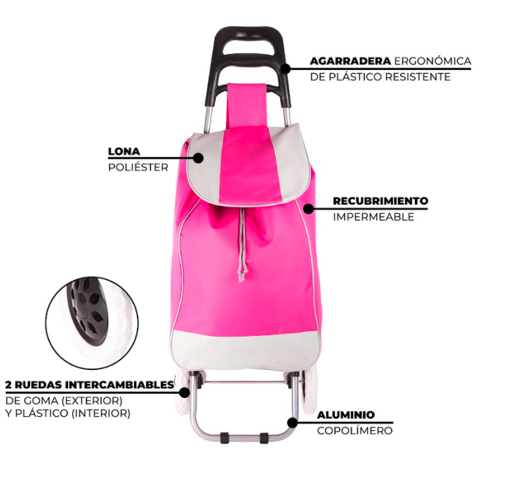 Carrito Sencillo Plegable Para Mandado, Resistente ROSA.