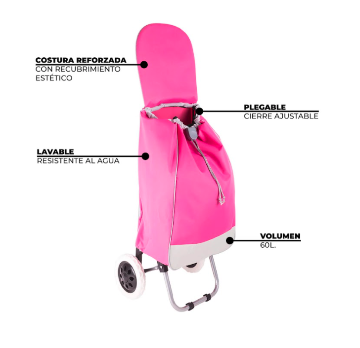 Carrito Sencillo Plegable Para Mandado, Resistente ROSA.