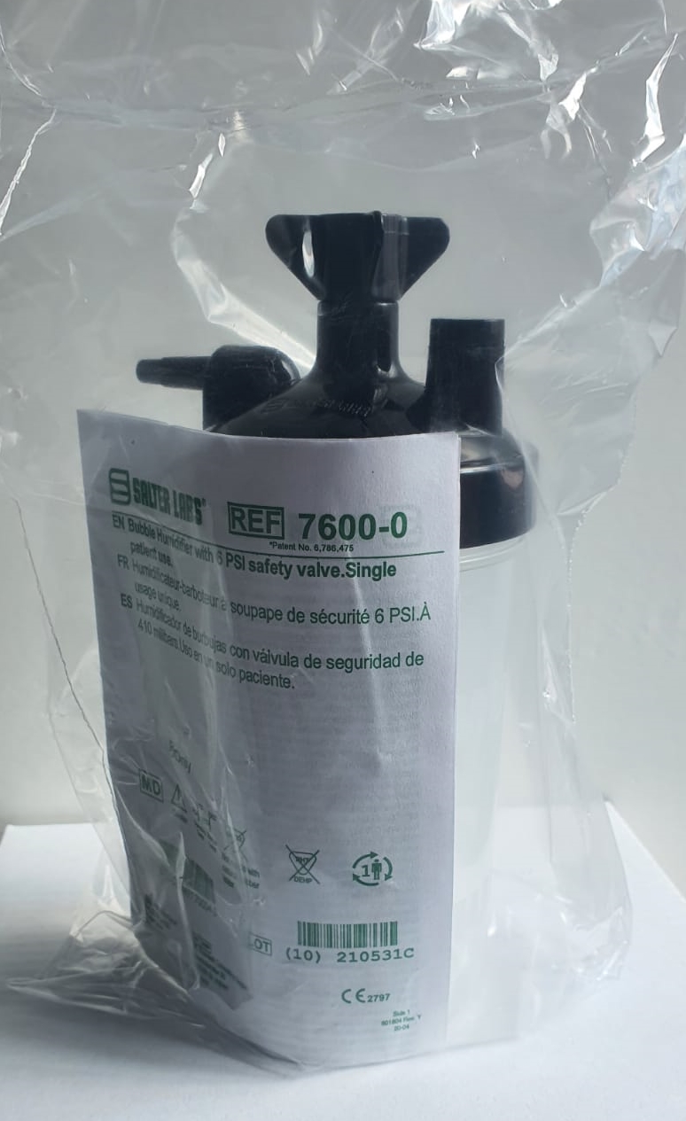 Vaso humidificador para tanque o concentrador de oxigeno (borboteador), 350 ml