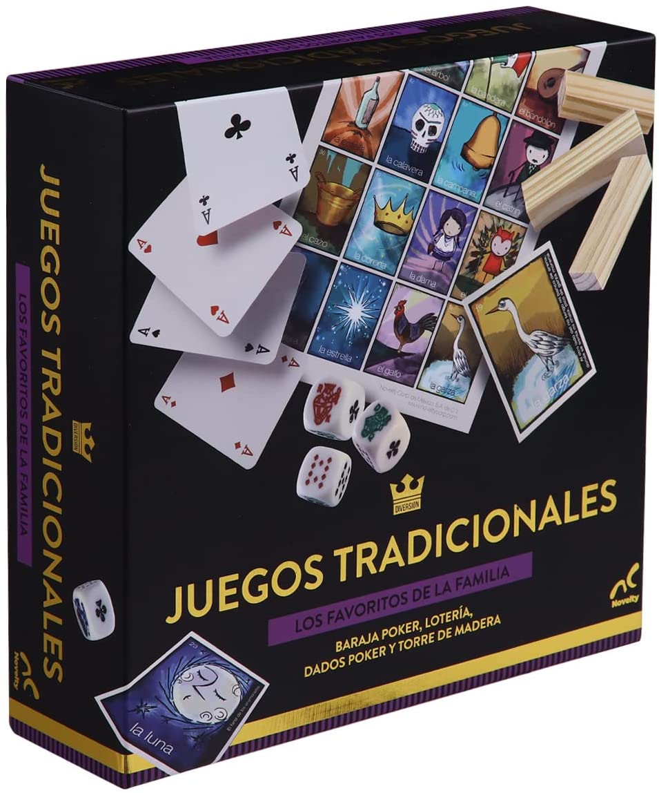 Novelty, juego tradicional 3 en 1. Poker, Loteria, Jenga para Toda la Familia, Nuevo 