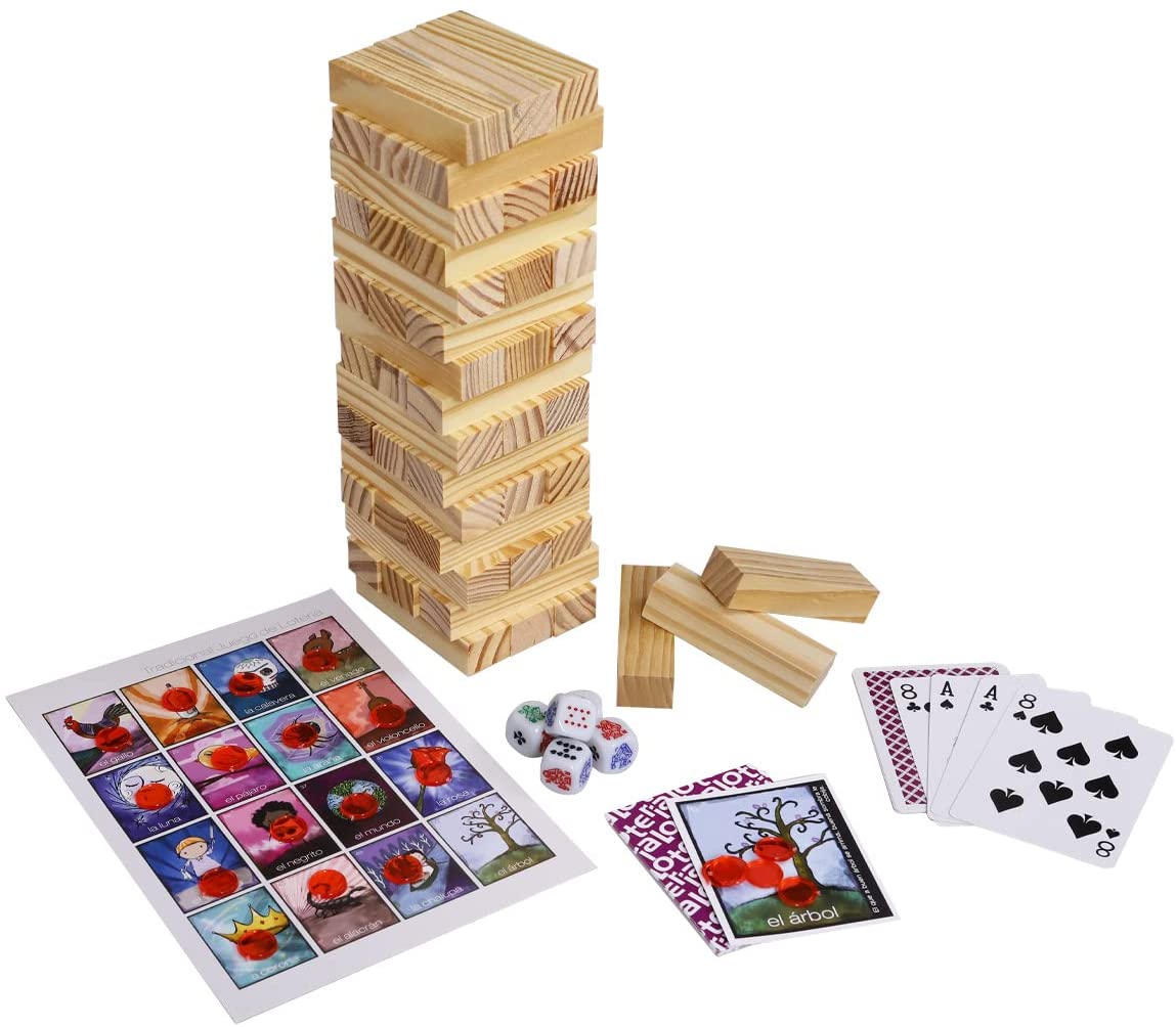 Novelty, juego tradicional 3 en 1. Poker, Loteria, Jenga para Toda la Familia, Nuevo 