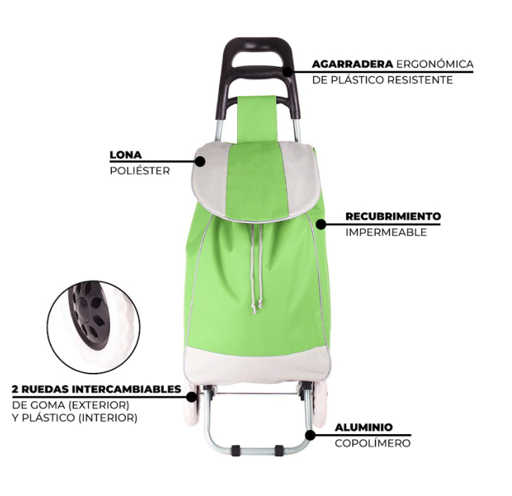 Carrito Sencillo Plegable Para Mandado, Resistente VERDE