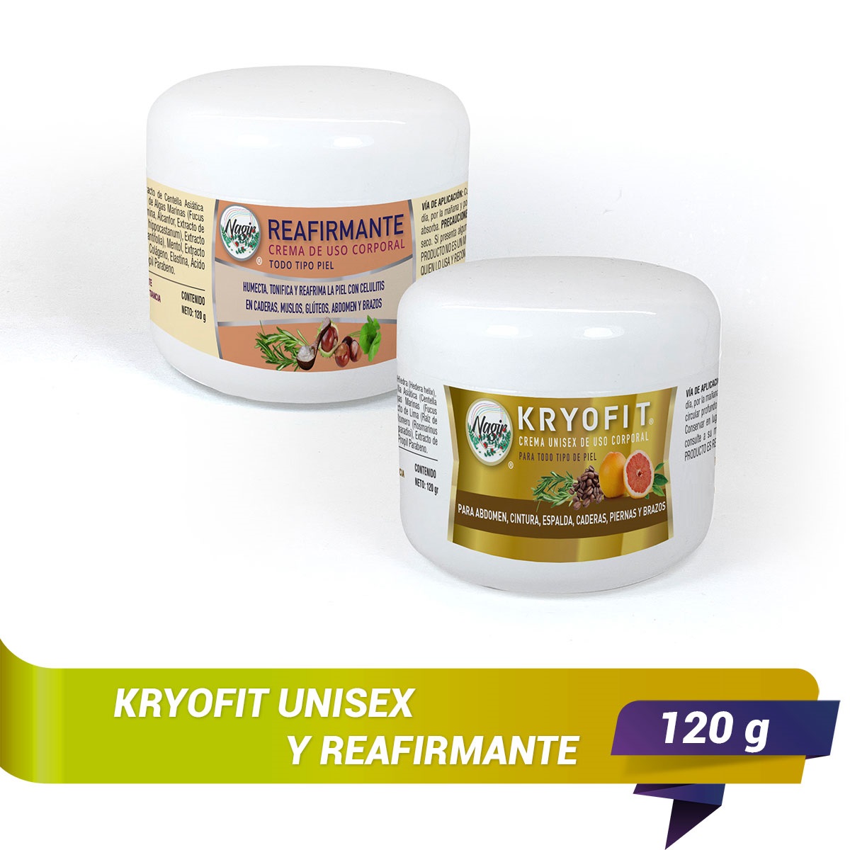 KIT Reductor Cremas KRYOFIT y Reafirmante NAGIR Cosmética para Mujer de 250  g
