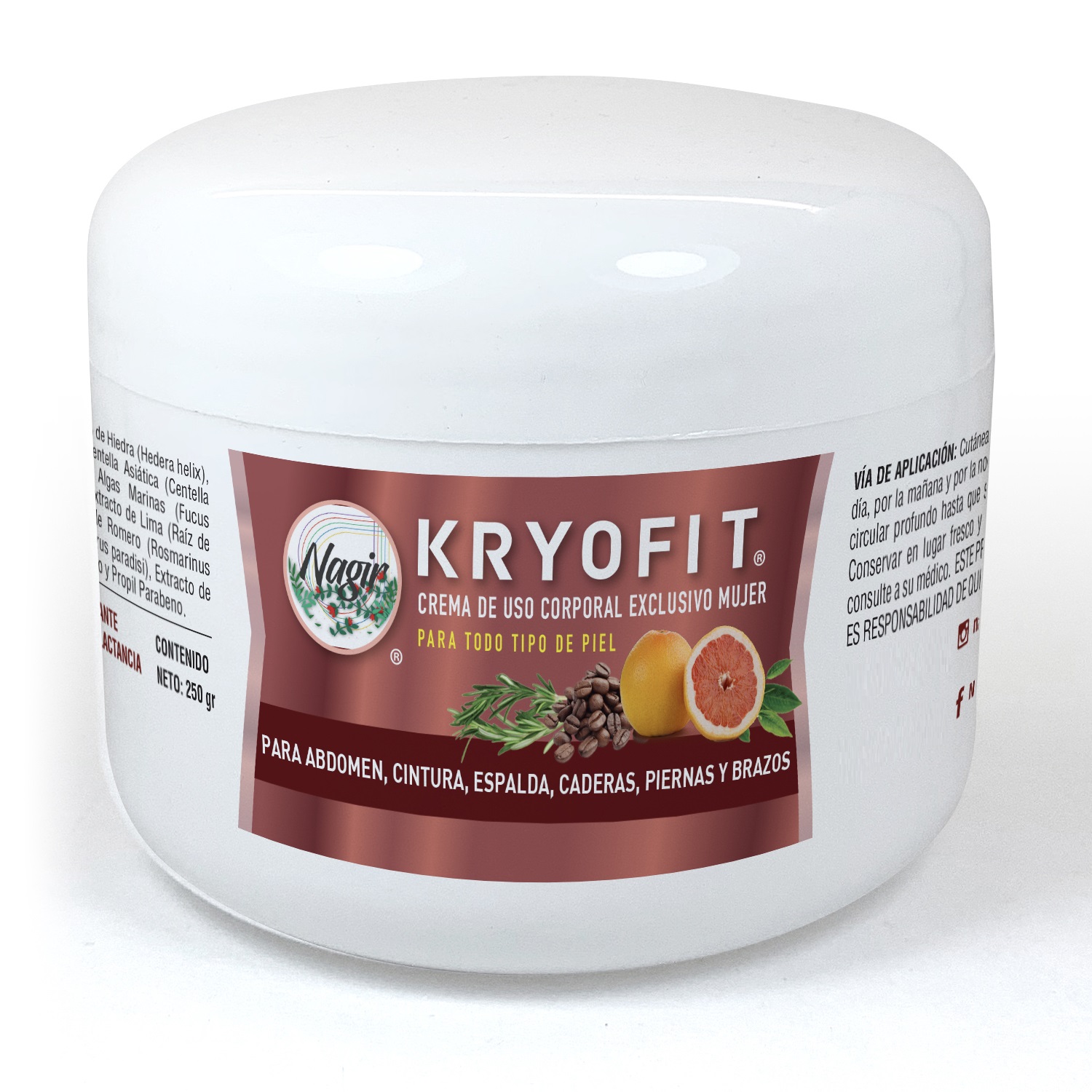 KIT Reductor Cremas KRYOFIT y Reafirmante NAGIR Cosmética para Mujer de 250  g