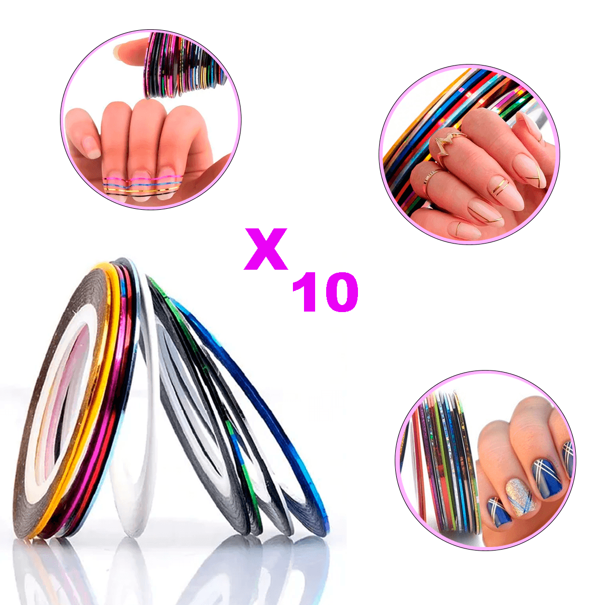 Cintillas Decorativas Para Uñas Manicura 10 Piezas De Cintillas Para Uñas Acrilicas, Gel, Postizas Y Naturales