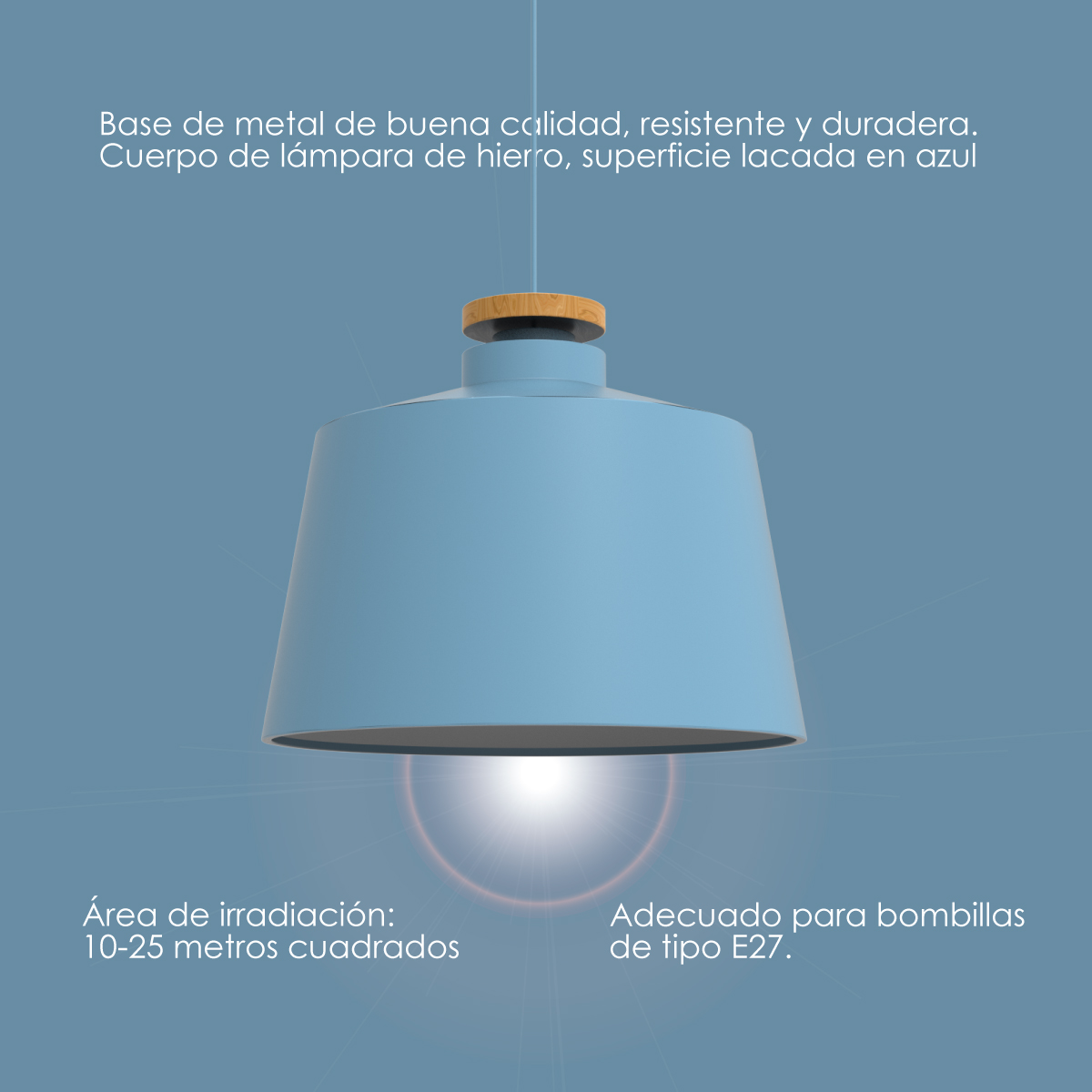 Lampara De Techo Colgante Macaron Retro Con Madera 29 Cm de Diámetro