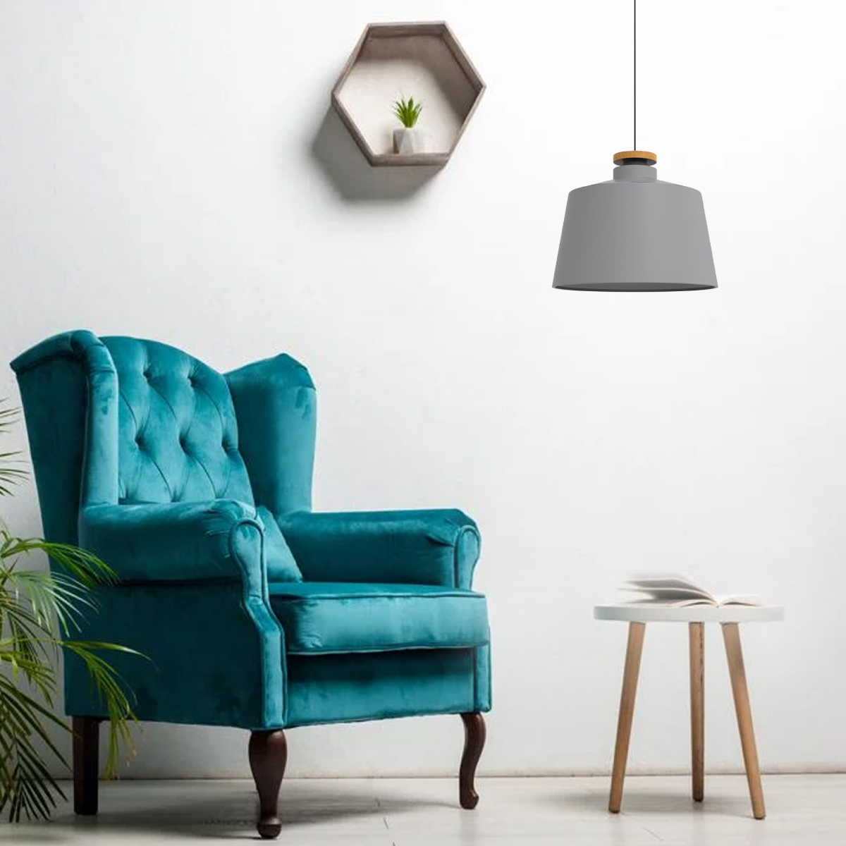 Lampara De Techo Colgante Macaron Retro Con Madera 29 Cm de Diámetro