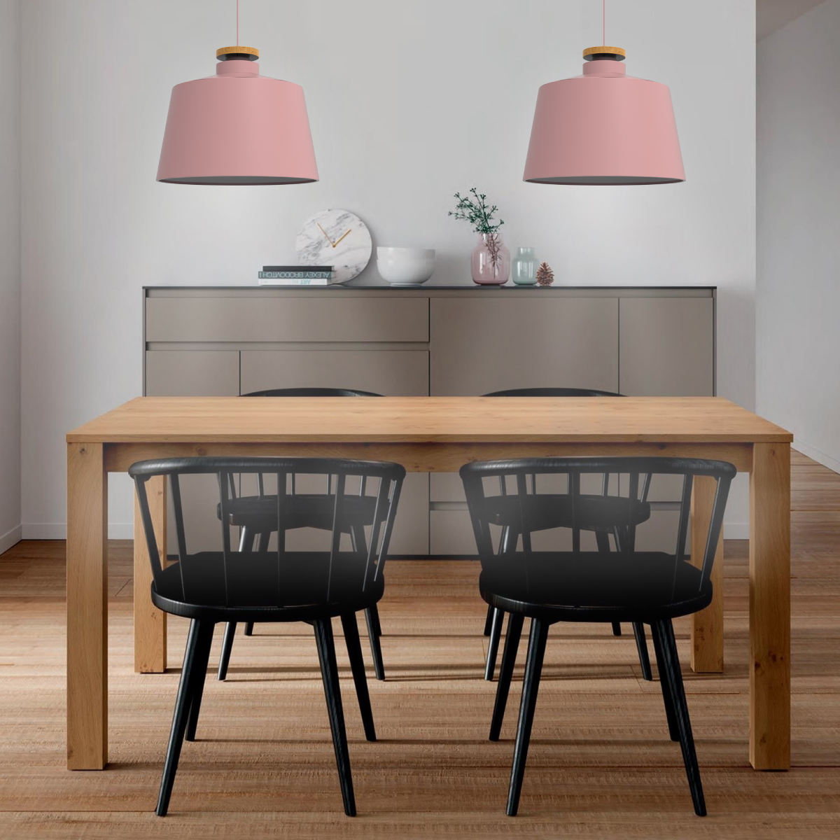Lampara De Techo Colgante Macaron Retro Con Madera 29 Cm de Diámetro