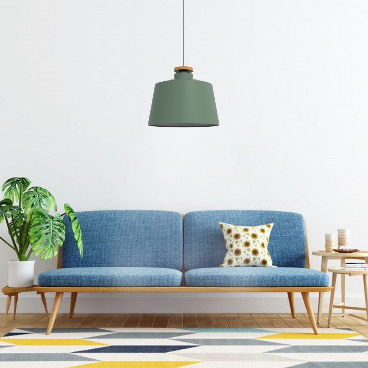 Lampara De Techo Colgante Macaron Retro Con Madera 29 Cm de Diámetro