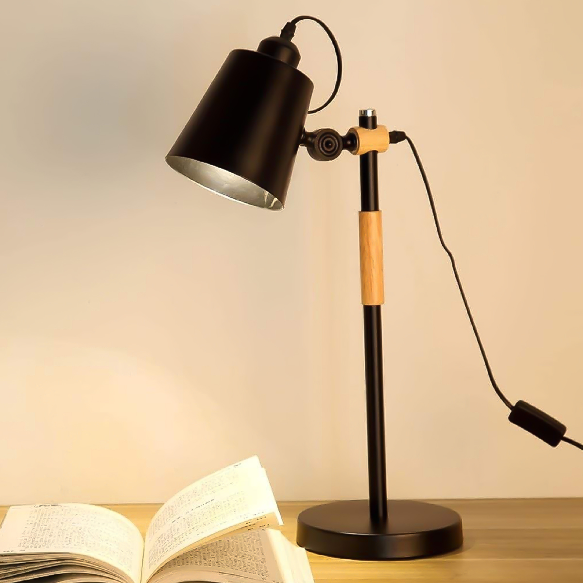 Lampara de escritorio luz de mesa ajustable moderna detalles de madera