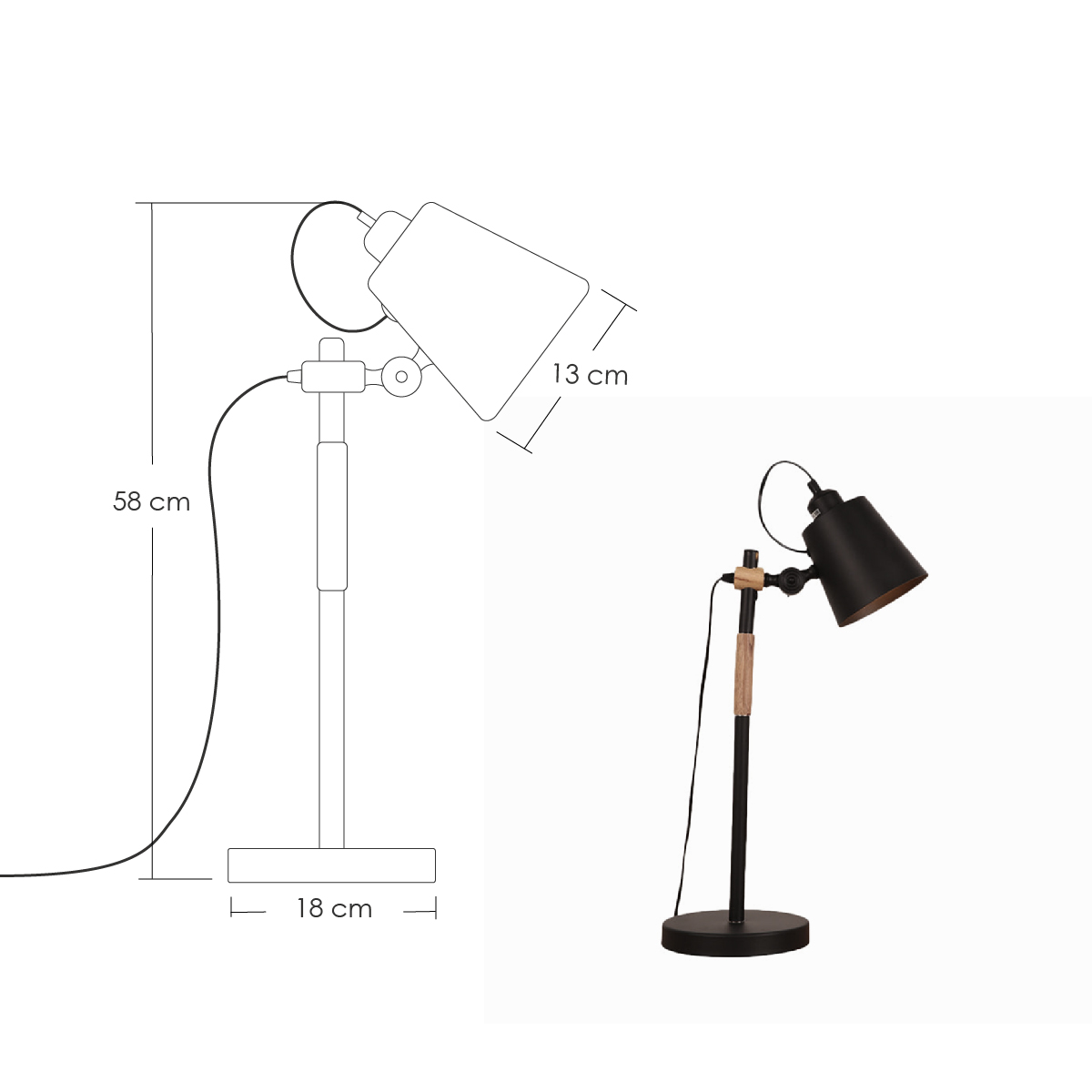 Lampara de escritorio luz de mesa ajustable moderna detalles de madera