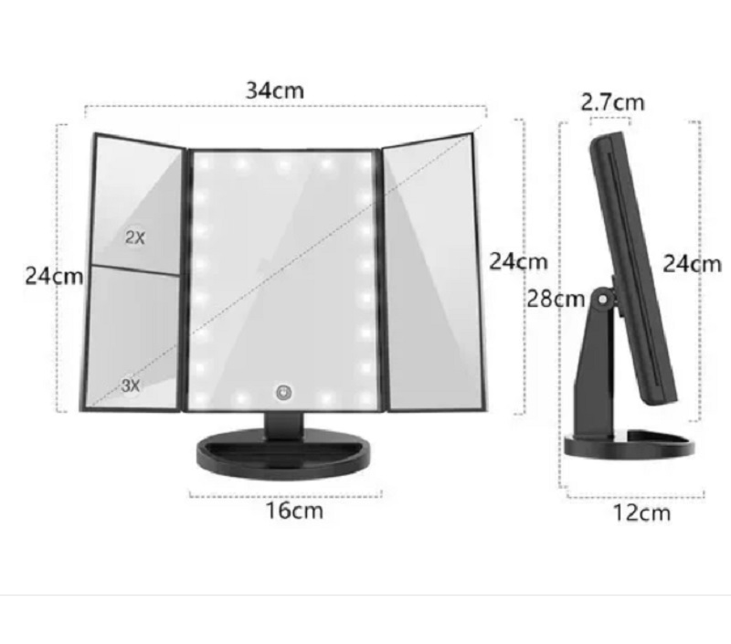 Espejo Maquillaje Tríptico Luz Aumento 10x/3x/2x